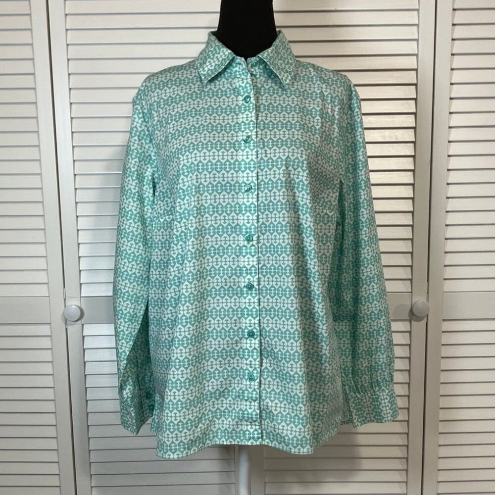 Jones New York Signature Blue Striped Stretch Relaxed Collared Shirt Women 1X